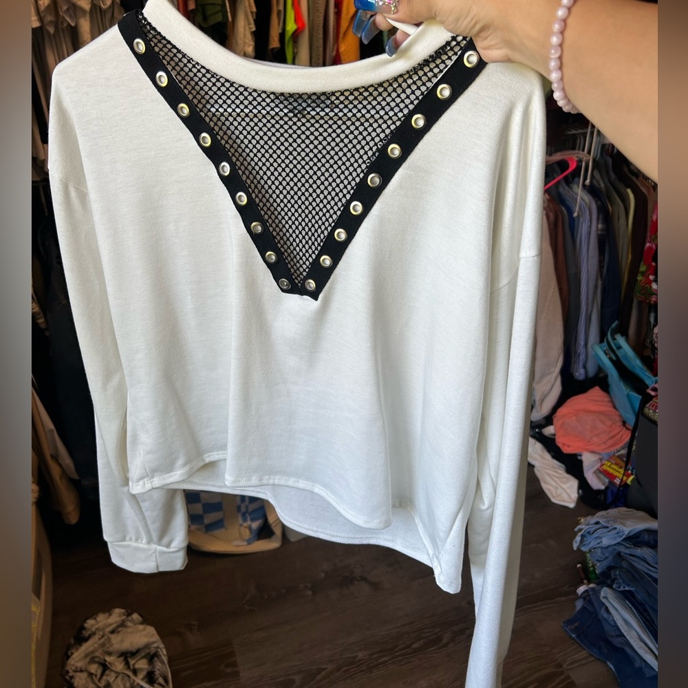 NWOT Mesh Neckline Long Sleeve